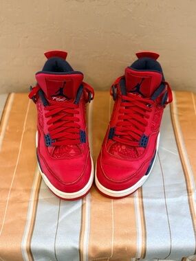 Jordan Red and Navy Retro 4 Sneakers